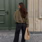 Women’s Vintage Bomber Jacket with Turn-Down Collar & Relaxed Fit