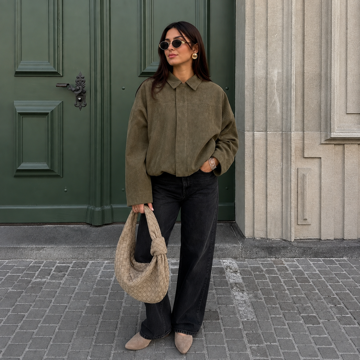 Women’s Vintage Bomber Jacket with Turn-Down Collar & Relaxed Fit