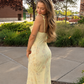 Women's Floral Ruffle Strap Backless Maxi Dress – Yellow