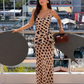 Women's Animal Print Slip Maxi Dress with Scarf – Beige Animal Print