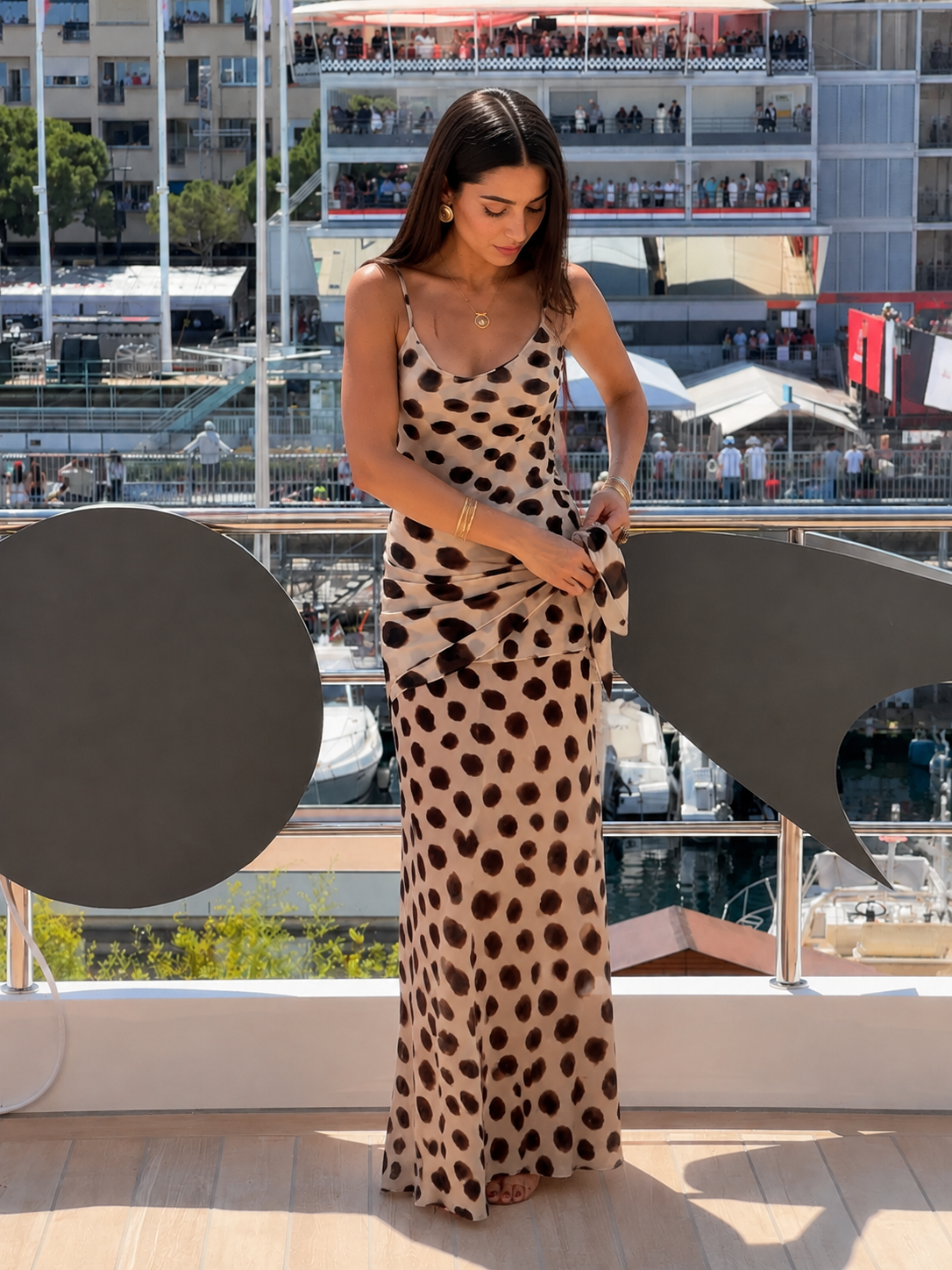 Women's Animal Print Slip Maxi Dress with Scarf – Beige Animal Print