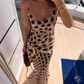 Women's Animal Print Slip Maxi Dress with Scarf – Beige Animal Print