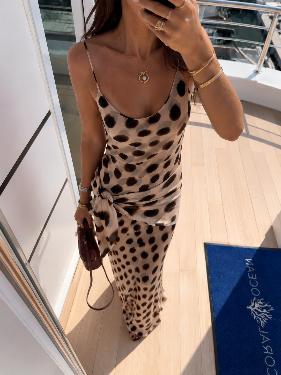 Women's Animal Print Slip Maxi Dress with Scarf – Beige Animal Print