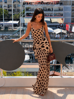 Women's Animal Print Slip Maxi Dress with Scarf – Beige Animal Print