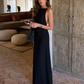 Women's Backless Maxi Dress with Beaded Straps – Black