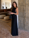 Women's Backless Maxi Dress with Beaded Straps – Black