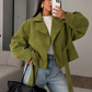 Women's Green Belted Puff Sleeve Cropped Jacket – Olive Green