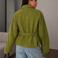 Women's Green Belted Puff Sleeve Cropped Jacket – Olive Green
