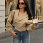 Women’s Lace-Up Cropped Jacket with Puff Sleeves & Lapel Collar for Autumn & Evening Wear