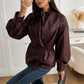 Women's Faux Leather Peplum Jacket with Zip Front – Burgundy