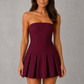 Women’s Strapless Crepe Mini Dress with Box Pleat Skirt