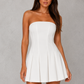 Women’s Strapless Crepe Mini Dress with Box Pleat Skirt