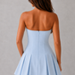 Women’s Strapless Crepe Mini Dress with Box Pleat Skirt