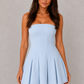 Women’s Strapless Crepe Mini Dress with Box Pleat Skirt