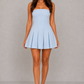 Women’s Strapless Crepe Mini Dress with Box Pleat Skirt