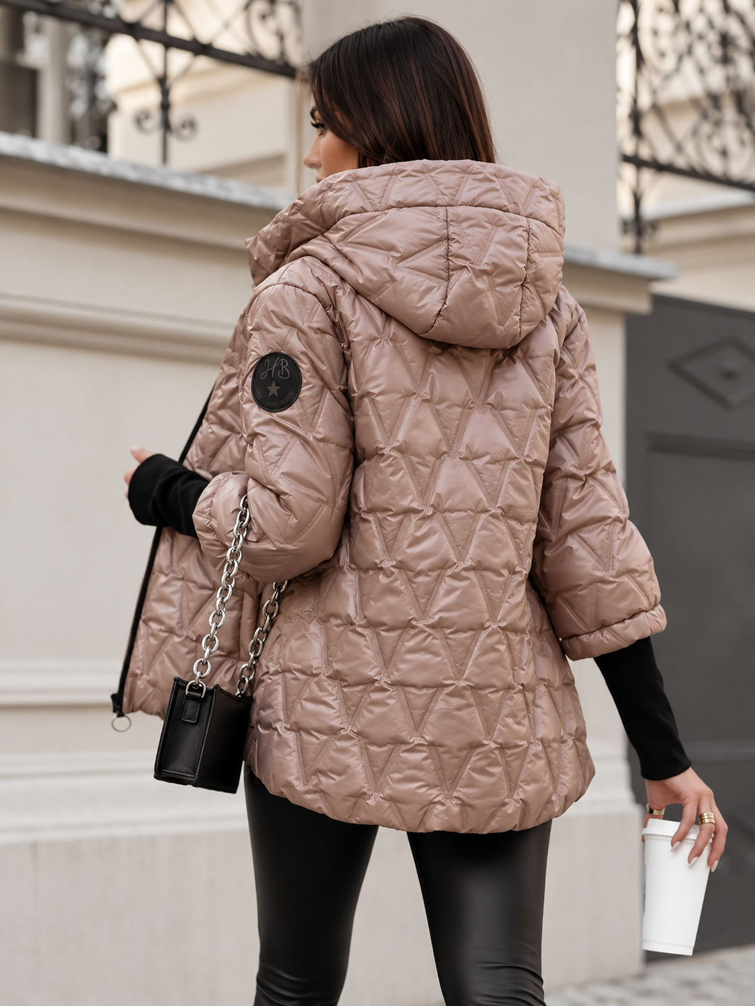 Women's Glossy Quilted Hooded Puffer Jacket – Brown
