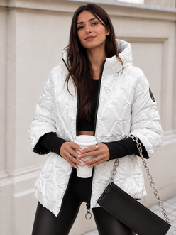 Women's Glossy Quilted Hooded Puffer Jacket – White