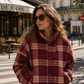 Women’s Panelled Plaid Zip-Up Jacket with Stand Collar for Casual & Everyday Wear