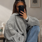 Women’s Oversized Plaid Cropped Bomber Jacket with Zip Front