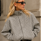 Women’s Oversized Plaid Cropped Bomber Jacket with Zip Front
