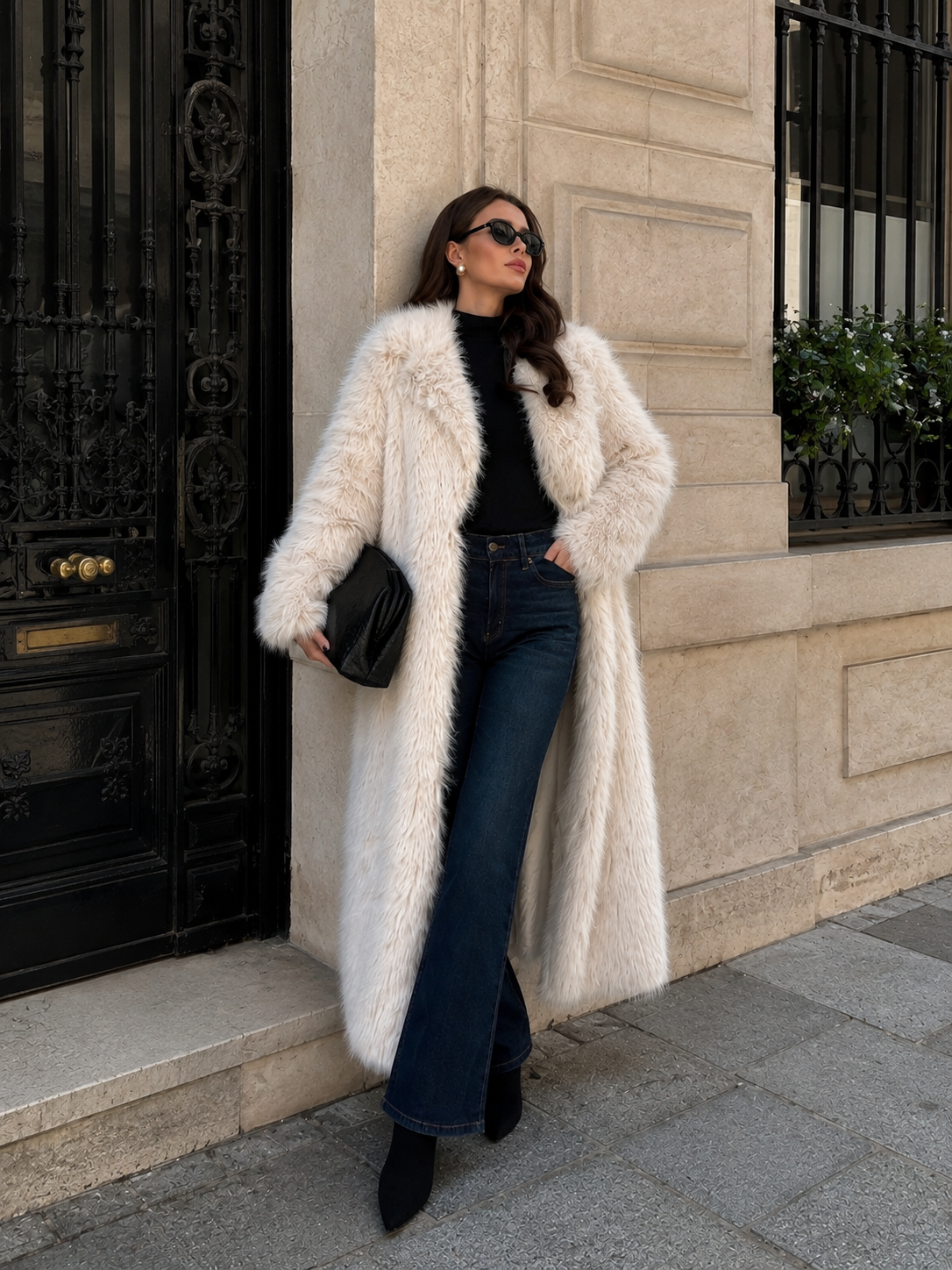 Women’s Long Fur Coat with Fluffy Texture