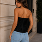 Women’s Strapless Velvet Floral Bustier Top