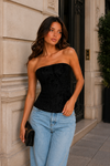 Women’s Strapless Velvet Floral Bustier Top