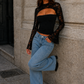 Women’s Lace Long Sleeve Overlay Top with Strapless Bodice