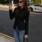 Women’s Structured Blazer with Stand Collar & Puff Sleeves for Office & Formal Wear