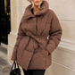 Women’s Belted Puffer Jacket with Front Zipper for Winter & Casual Wear