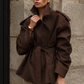 Women’s Long Lapel Coat with Lace-Up Detail for Office & Smart Casual Wear