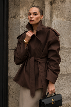 Women’s Long Lapel Coat with Lace-Up Detail for Office & Smart Casual Wear