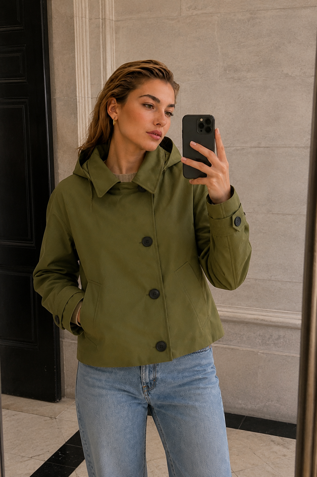 Women’s Hooded Trench Coat with Long Sleeves for Winter & Casual Wear