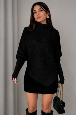 Women’s Asymmetrical Batwing High-Neck Knit Jumper