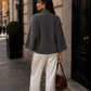Women’s Dark Grey Semi-High Neck Knit Jumper with Bell Sleeves