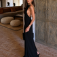 Women's Backless Maxi Dress with Beaded Straps – Black