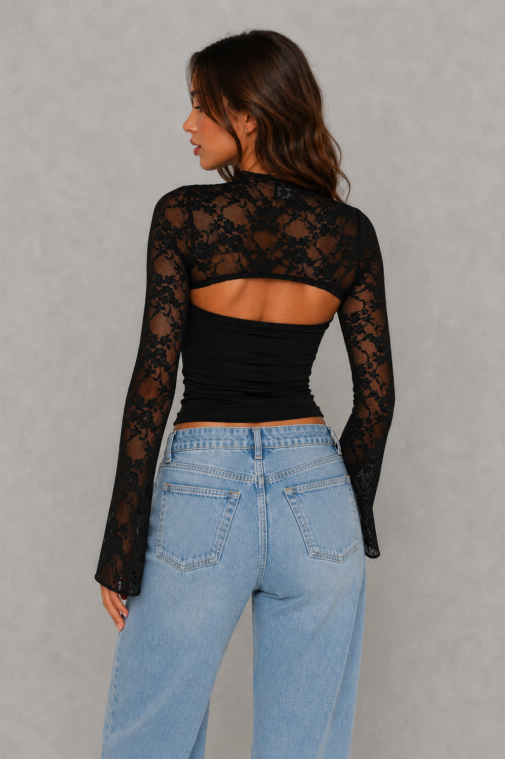 Women’s Lace Long Sleeve Overlay Top with Strapless Bodice