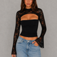 Women’s Lace Long Sleeve Overlay Top with Strapless Bodice