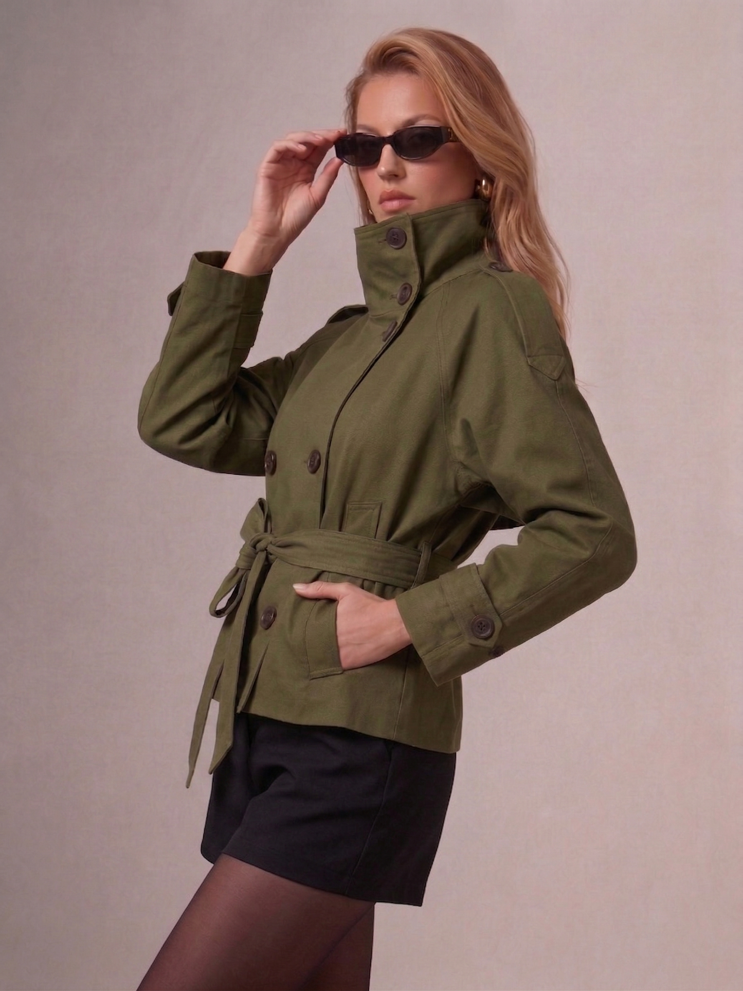 Women’s Short Belted Trench Coat with Waist Tie for Casual & Smart Wear
