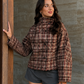 Women’s Oversized Plaid Cropped Jacket with Stand Collar & Pockets for Casual Wear
