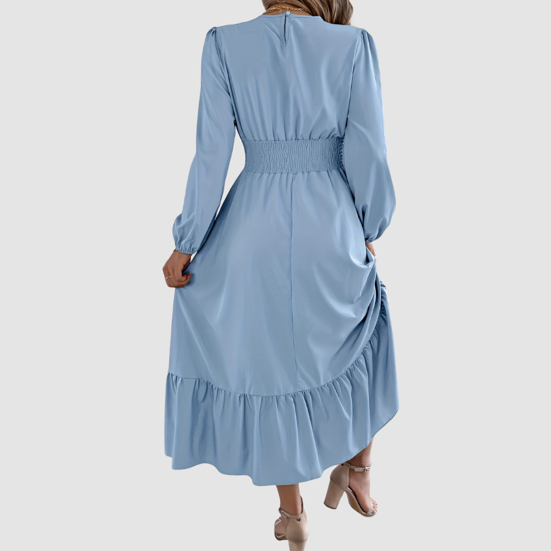 Isola - Navy Ruffled Hem Midi Dress