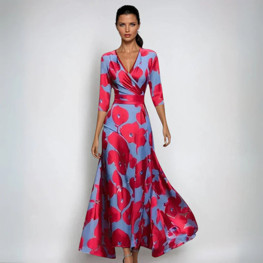 Elisa - Elegant Wrap Dress with Flowers
