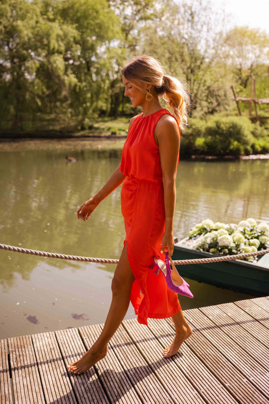 Alicia - Halter Slit Midi Dress