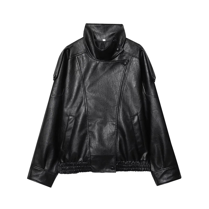 Women’s Oversized Leather Bomber Jacket for Casual & Winter Streetwear