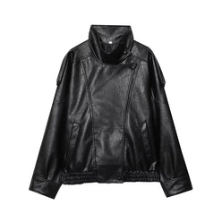 Women’s Oversized Leather Bomber Jacket for Casual & Winter Streetwear