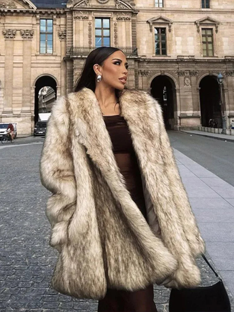 Women’s Faux Fur Coat with Plush Finish for Winter & Evening Wear