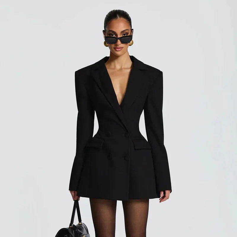 Women’s Sculpted Double-Breasted Blazer with Cinched Waist
