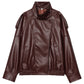 Women’s Black Leather Cropped Bomber Jacket with Oversized Fit