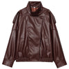 Women’s Faux Leather Cropped Bomber Jacket with Oversized Fit