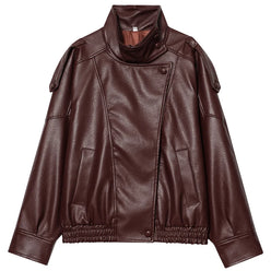 Women’s Faux Leather Cropped Bomber Jacket with Oversized Fit